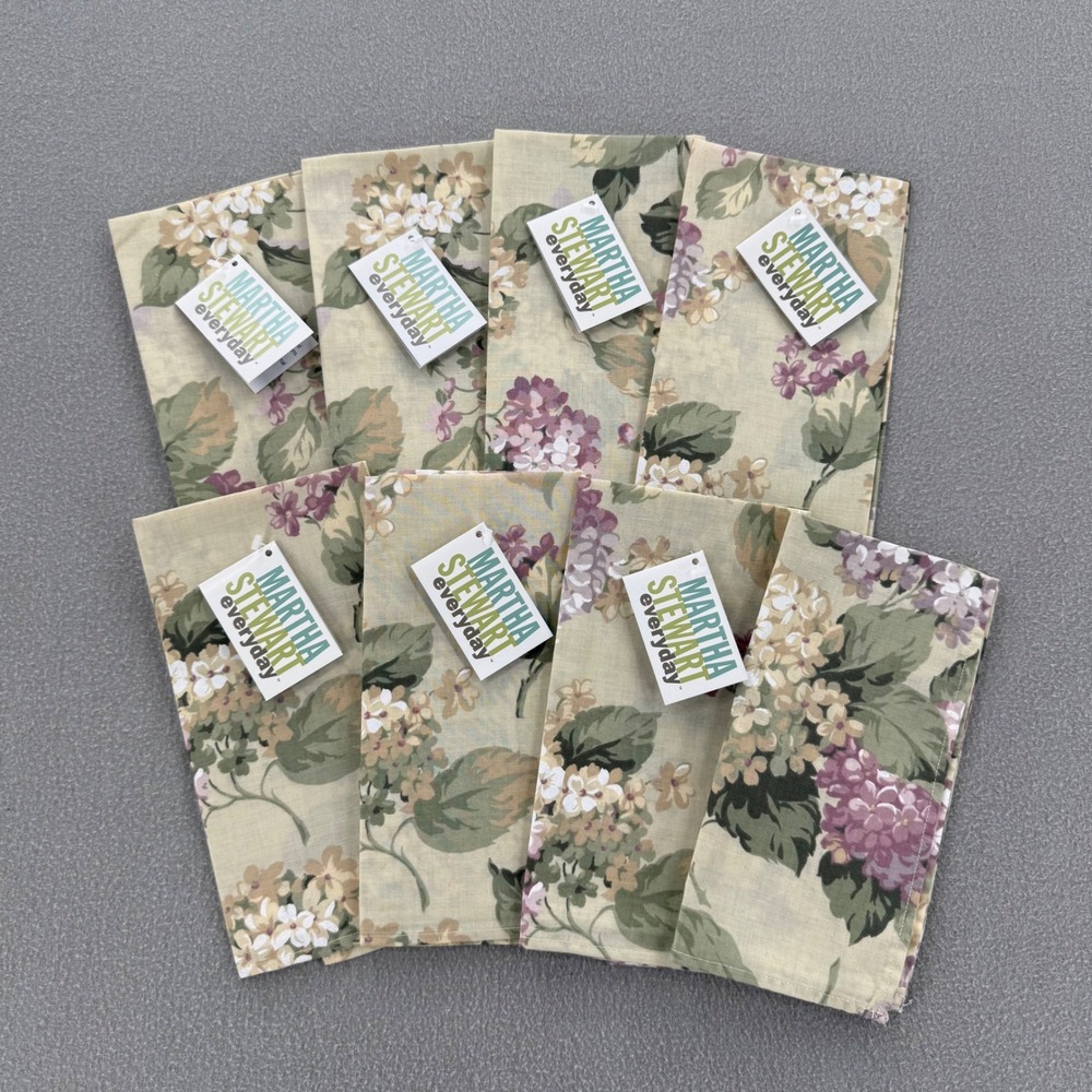 New Martha Stewart Set of 8 Hydrangea Cottagecore‎ Farmhouse 18" Napkins